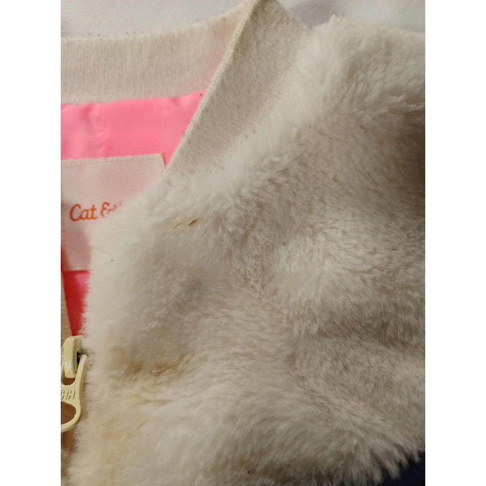 Cat & Jack‎ Jacket Girls Small 6/6X Blue White Colorblock Fuzzy Faux Fur Zip